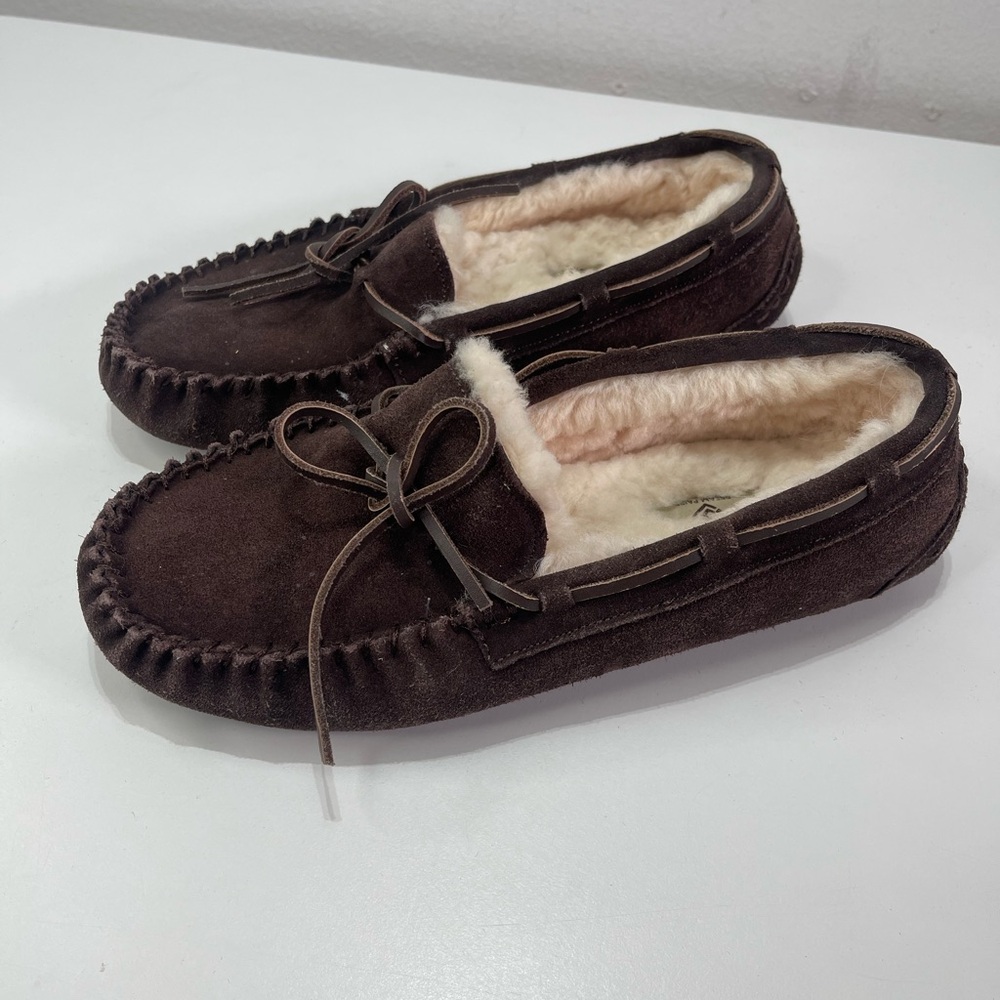 Dream Pairs Women's Moccasin Loafer Slippers 9.5 Brown Leather Suede Sheepskin